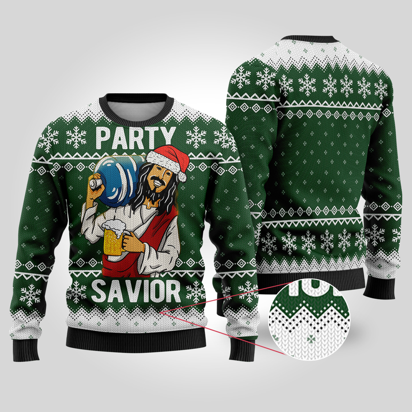 Party Savior Ugly Christmas Sweater Forest Green Warm Winter Sweater to Brighten Your Holidays