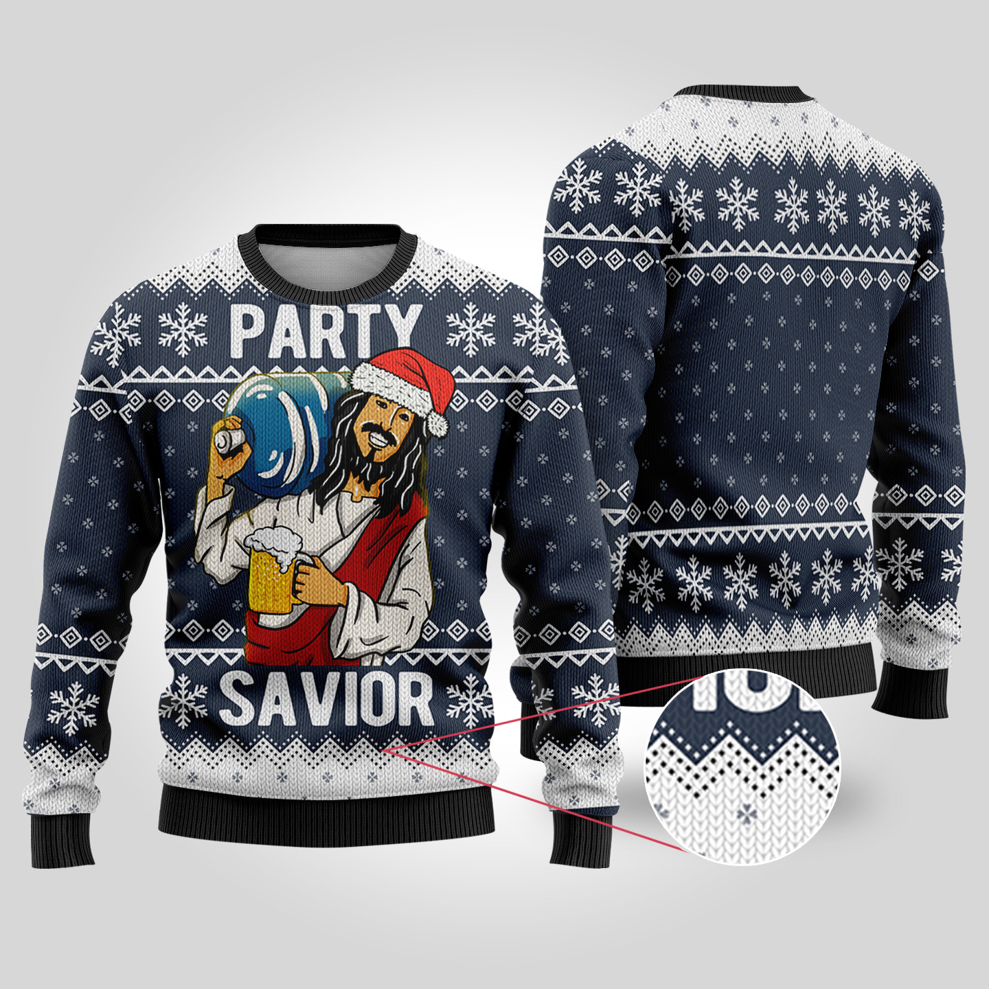 Party Savior Ugly Christmas Sweater Navy Heartwarming Christmas Gift Sweater for Him or Her