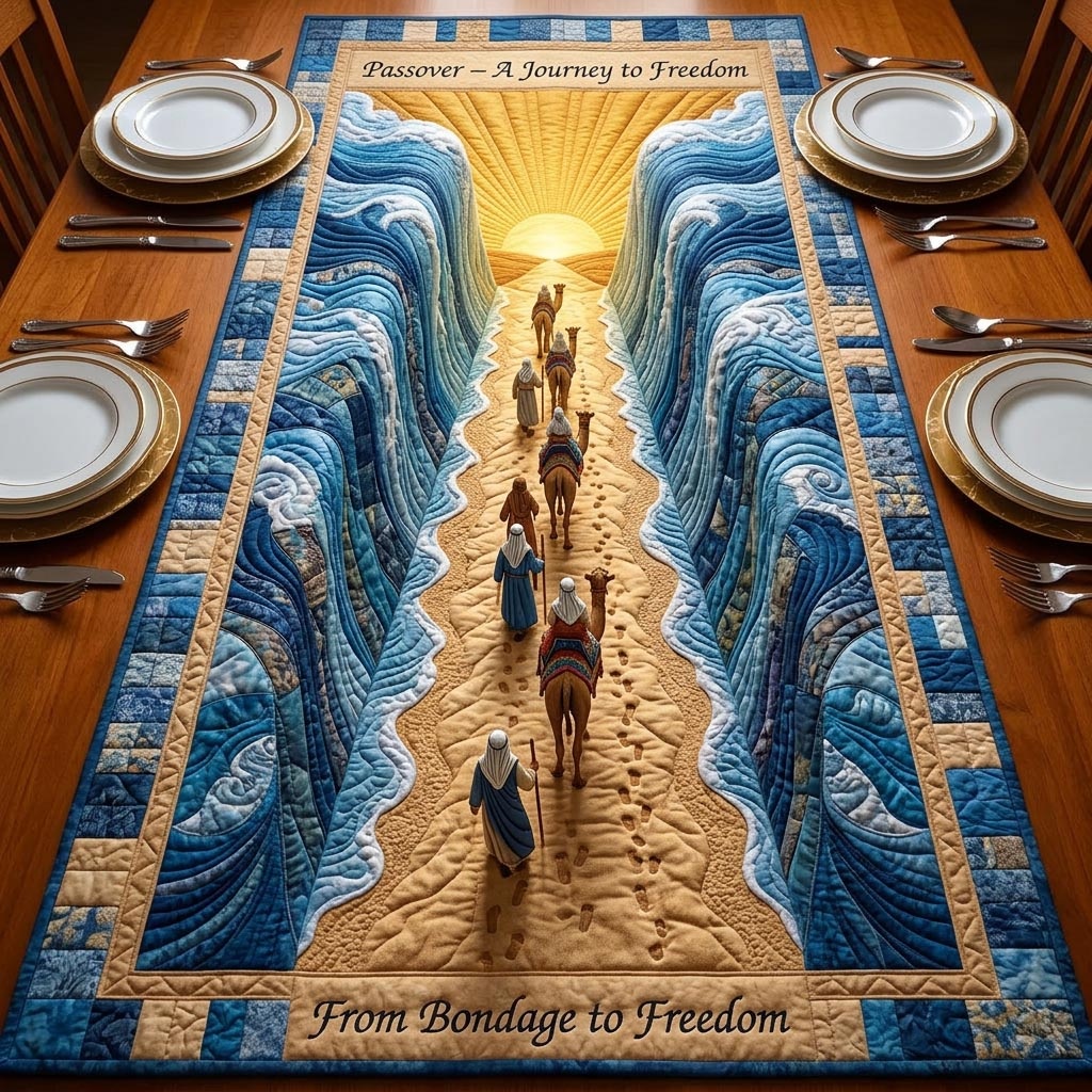 Passover Light Quilted Table Runner Rustic Kitchen Dining Decor Gift For Cozy Family Home