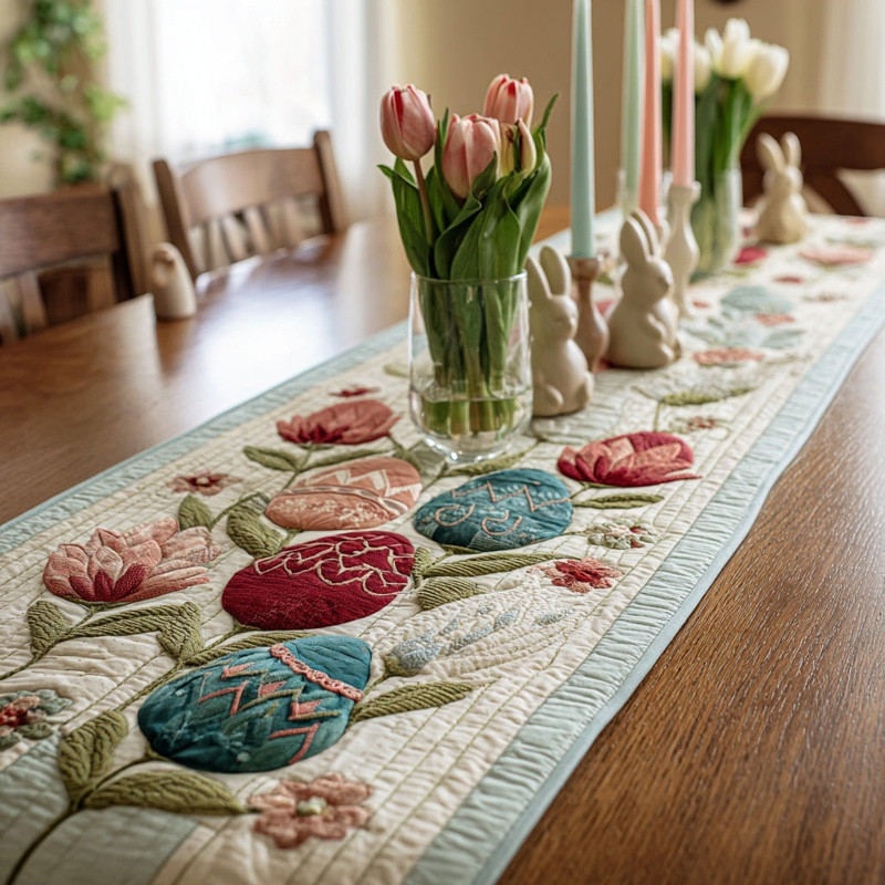 Pastel Blossoms Quilted Table Runner Spring Floral Table Decor Best Gift For Her