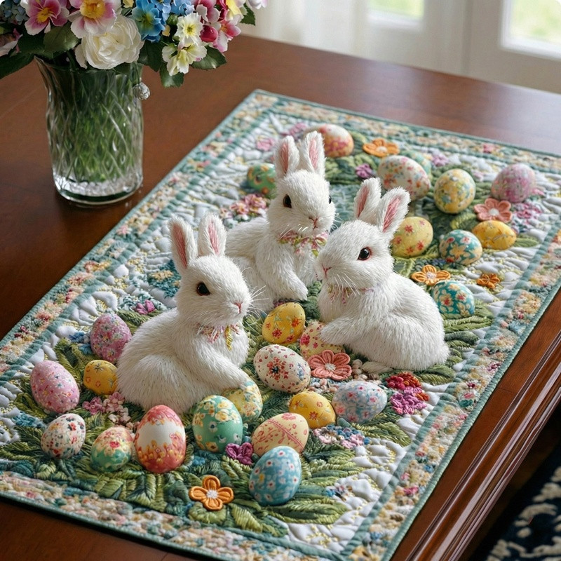 Pastel Bunny Bloom Quilted Placemat Easter Spring Table Decor Cute Gift For Easter Lovers