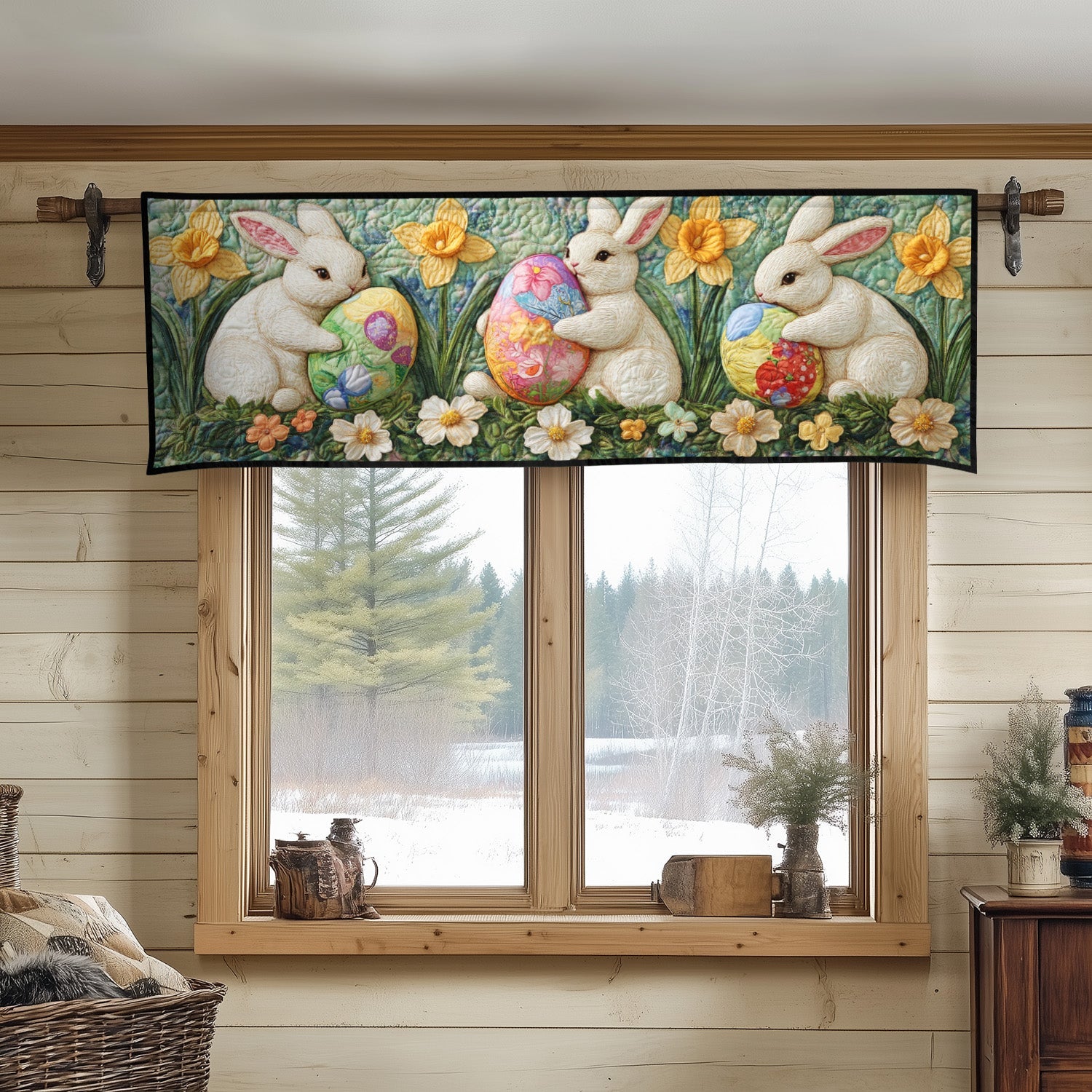 Pastel Bunny Delight Quilted Valance Easter Kitchen Window Valance Best Easter Themed Gifts