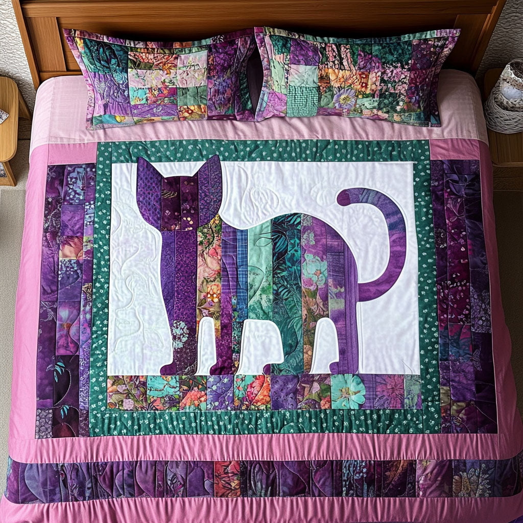 Pastel Cat Mosaic Quilted Bedding Set Bedroom Decor Ideas Cat Gifts For Xmas