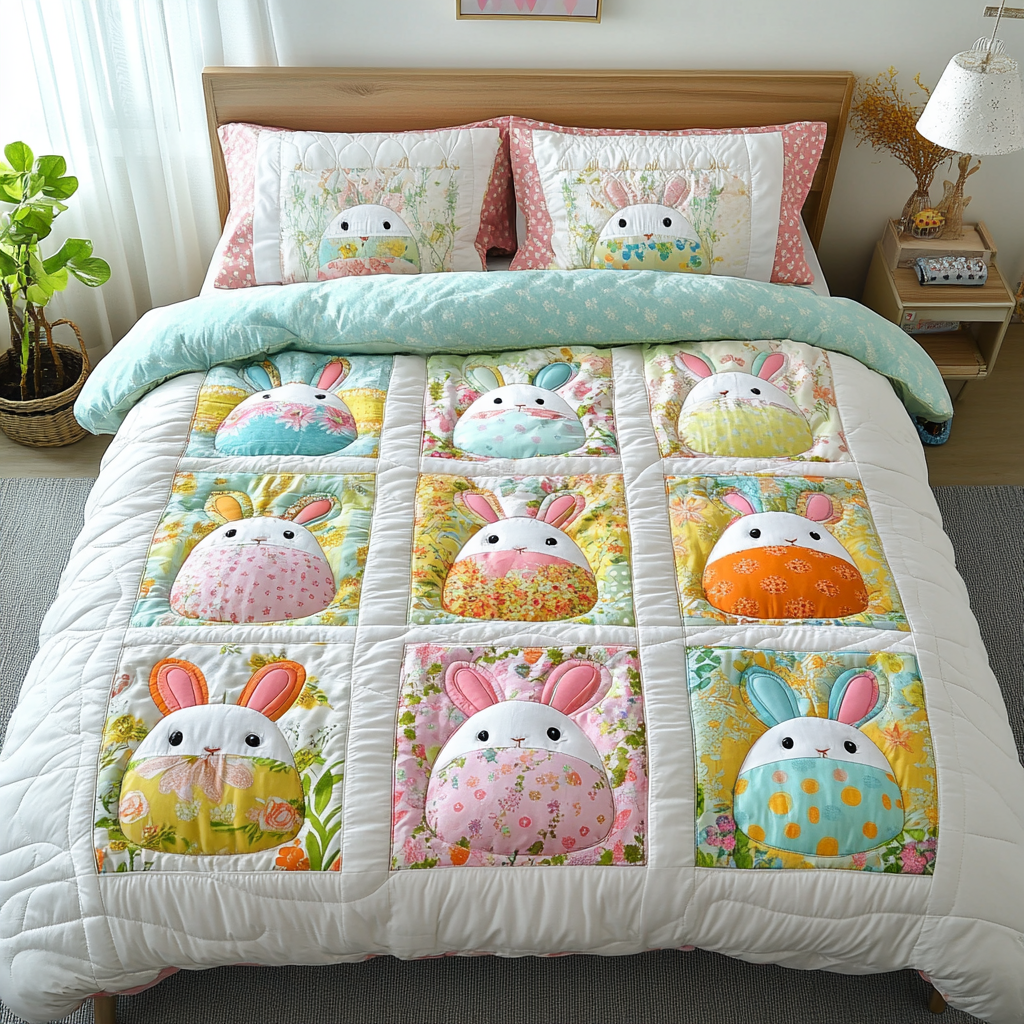 Pastel Delight Quilted Bedding Set Bed Decor Easter Gifts For Her