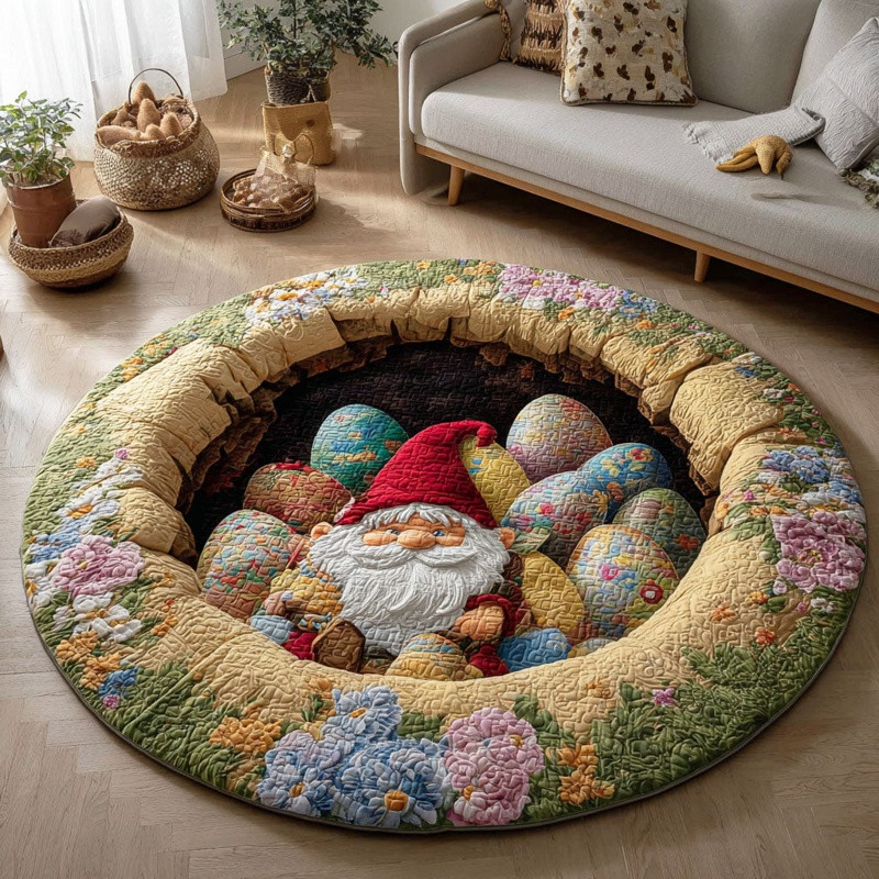 Pastel Egg Garden Quilted Round Mat Easter Spring Home Decor Gift For Easter Lovers