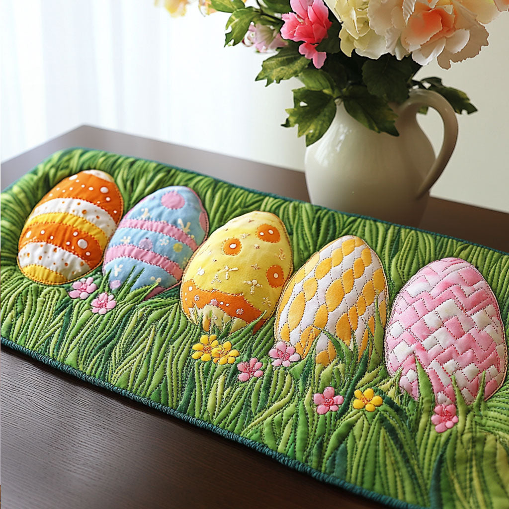 Pastel Egg Meadow Quilted Table Runner Rustic Easter Table Decor Great Family Gifts