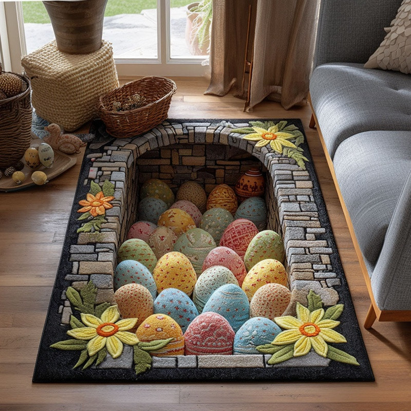 Pastel Egg Treasure Quilted Area Rug Easter Spring Home Decor Best Gift For Easter Lovers