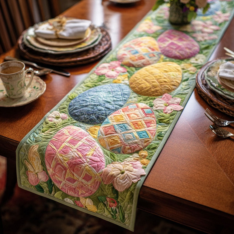 Pastel Eggs Quilted Table Runner Easter Spring Table Decor Best Gift For Easter Lovers