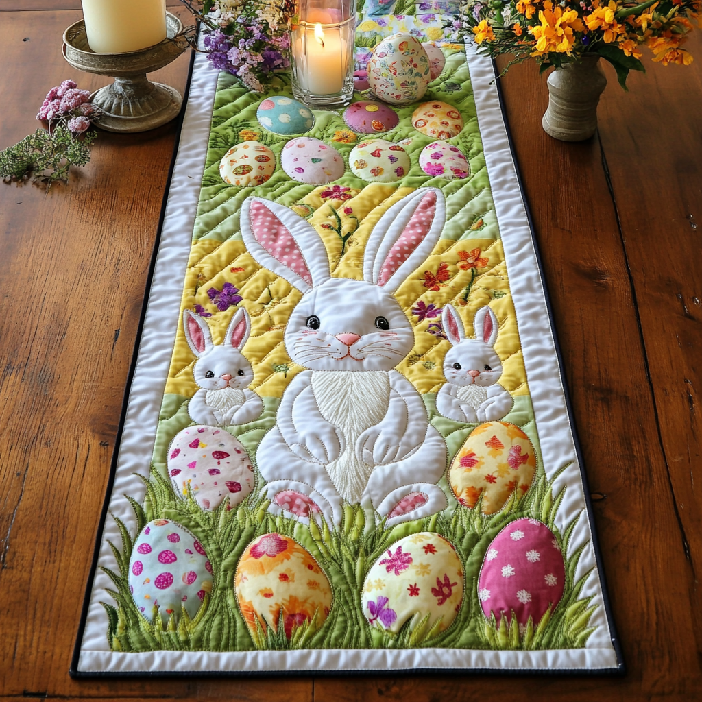 Pastel Hops Quilted Table Runner Elegant Easter Table Decor Unique Gifts Family