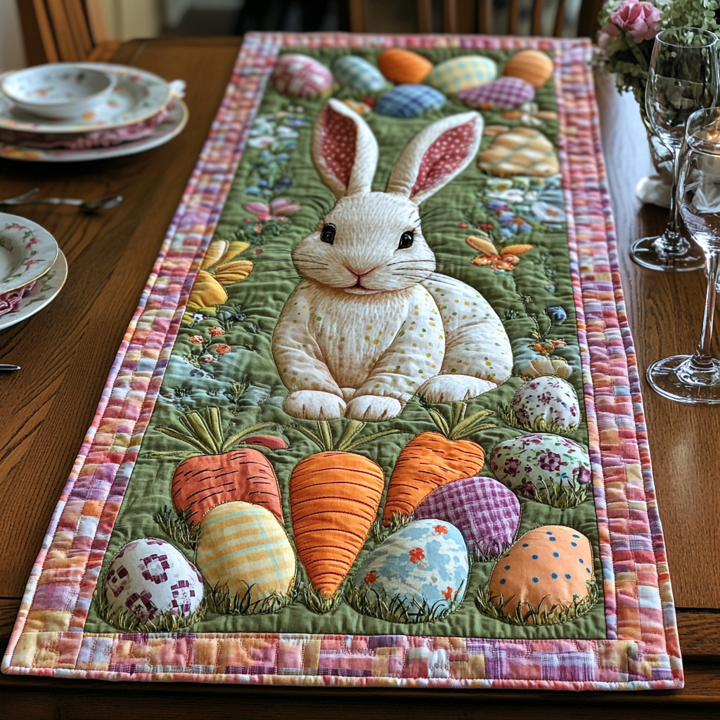 Pastel Meadow Quilted Table Runner Easter Dining Table Decor Gifts For Mom