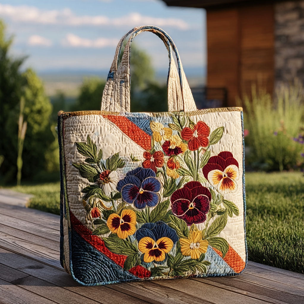 Pastel Pansy Patch Quilted Tote Bag Gifts For The Flower Lover