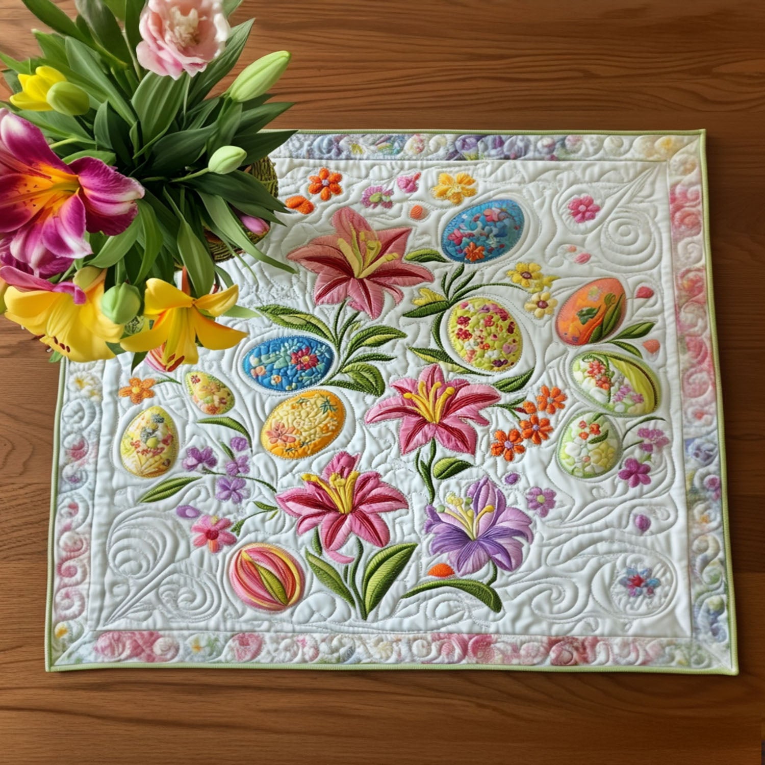 Pastel Patchwork Parade Quilted Place Mat Christmas Decor Easter Gifts For Family