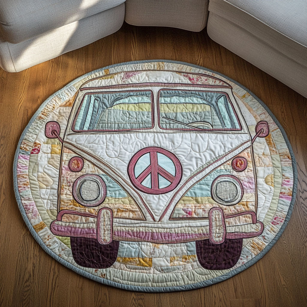 Pastel Peace Bus Quilted Round Mat Foyer Christmas Decor Gifts For Daughter At Christmas