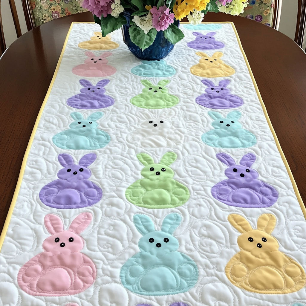 Pastel Peeps Parade Quilted Table Runner Easter Dinner Decor Gift For Coworker