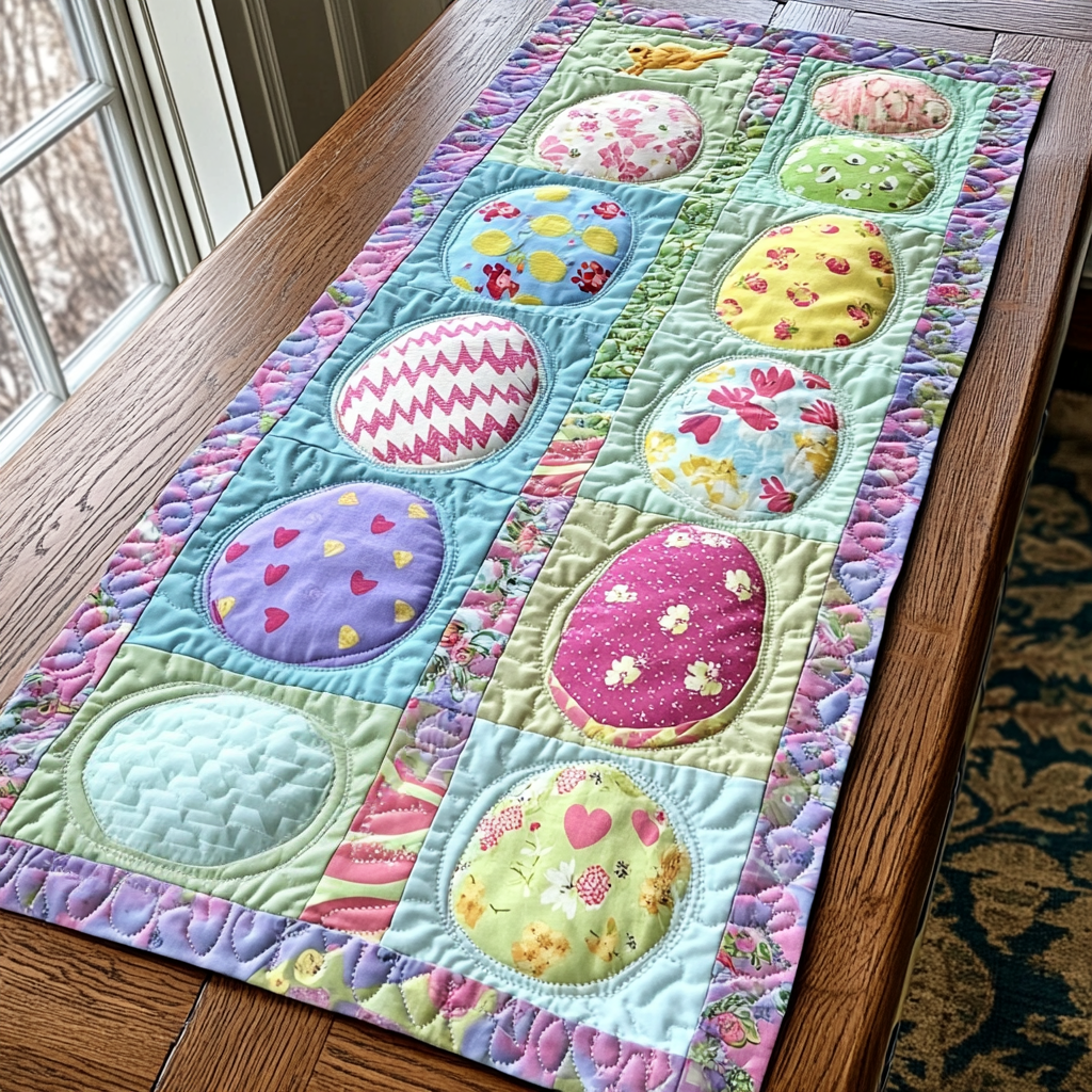 Pastel Treasures Quilted Table Runner Bunny Table Decor Unique Gifts Family