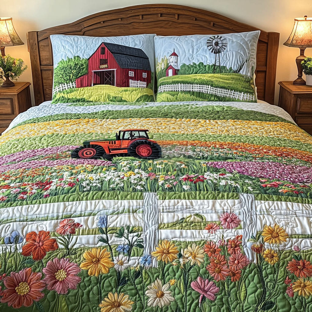 Pastoral Bliss Quilted Bedding Set Cute Bedroom Decor Tractor Gifts For Dad