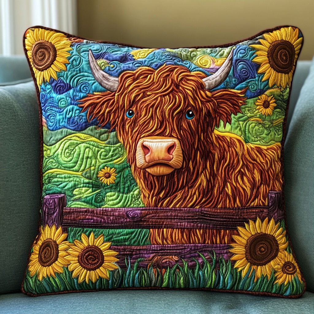 Pasture Bloom Cow Quilted Pillow Case Best Cool Pillow Cases Highland Cow Presents