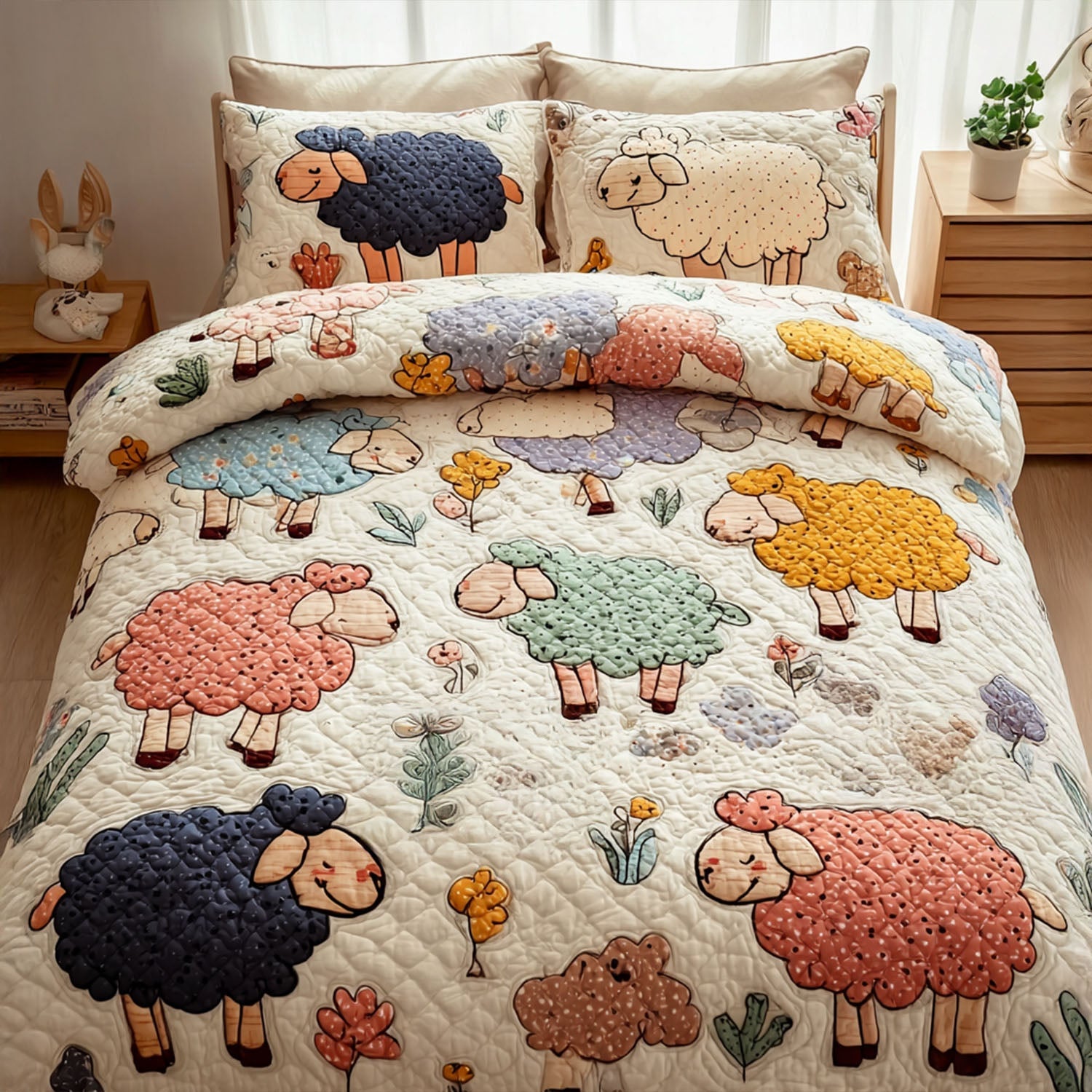 Pasture Dream Quilted Bedding Set Bedspread Set Sheep Related Presents