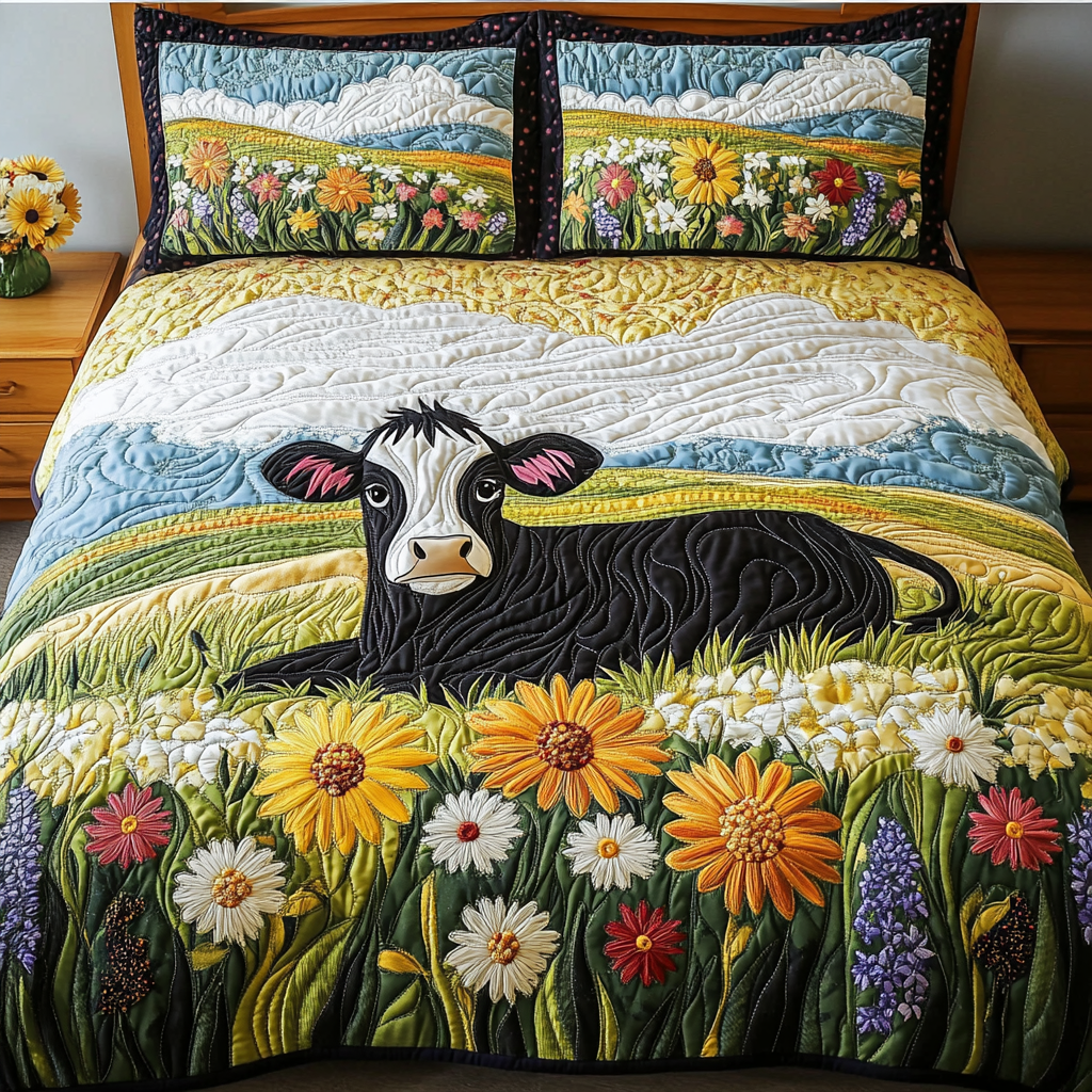 Pasture Dream Quilted Bedding Set Cool Bedroom Decor Gift For Cow Lover