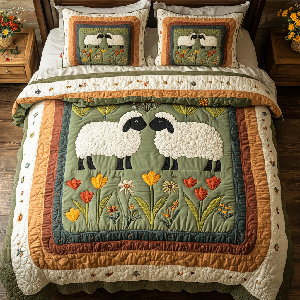 Pasture Dreams Quilted Bedding Set Bed Room Decoration Presents For Sheep Lovers