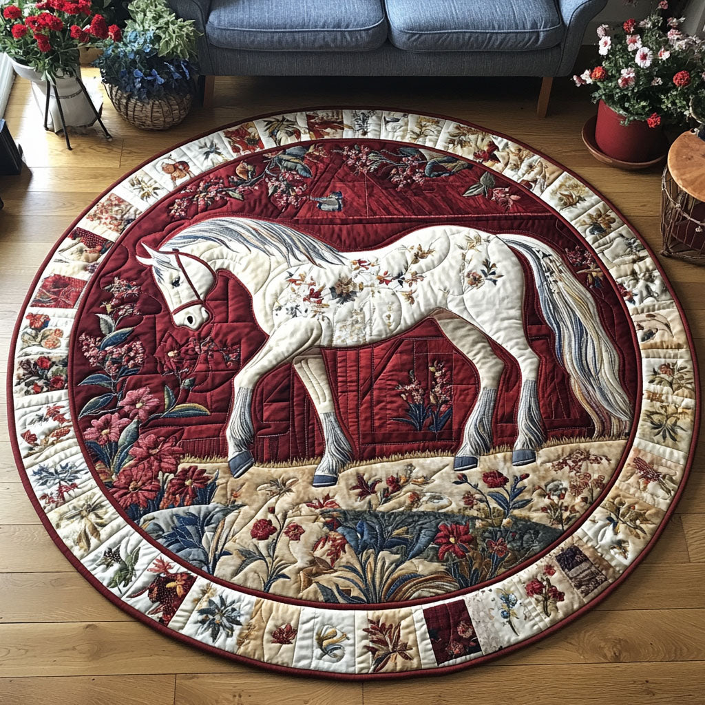 Pasture Majesty Quilted Round Mat Christmas Decor For Entryway Gifts For Horse Lovers Men