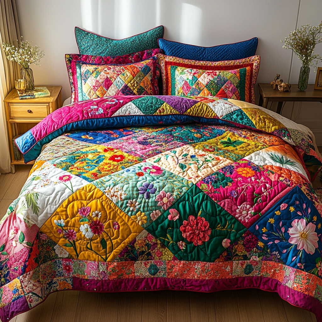 Patch Bloom Quilted Bedding Set Aesthetic Room Decor Sunflower Gifts For Her