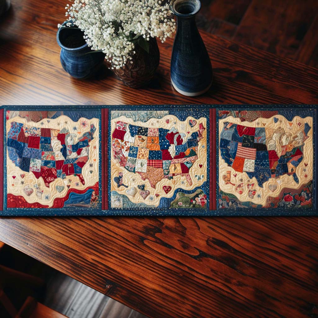 Patchwork America Quilted Table Runner Dinner Table Decor Patriotic Presents