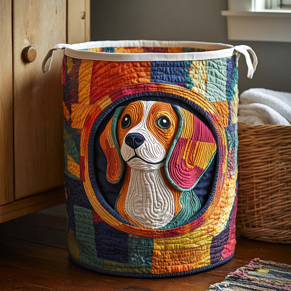 Patchwork Beagle Quilted Laundry Basket Merch For Her