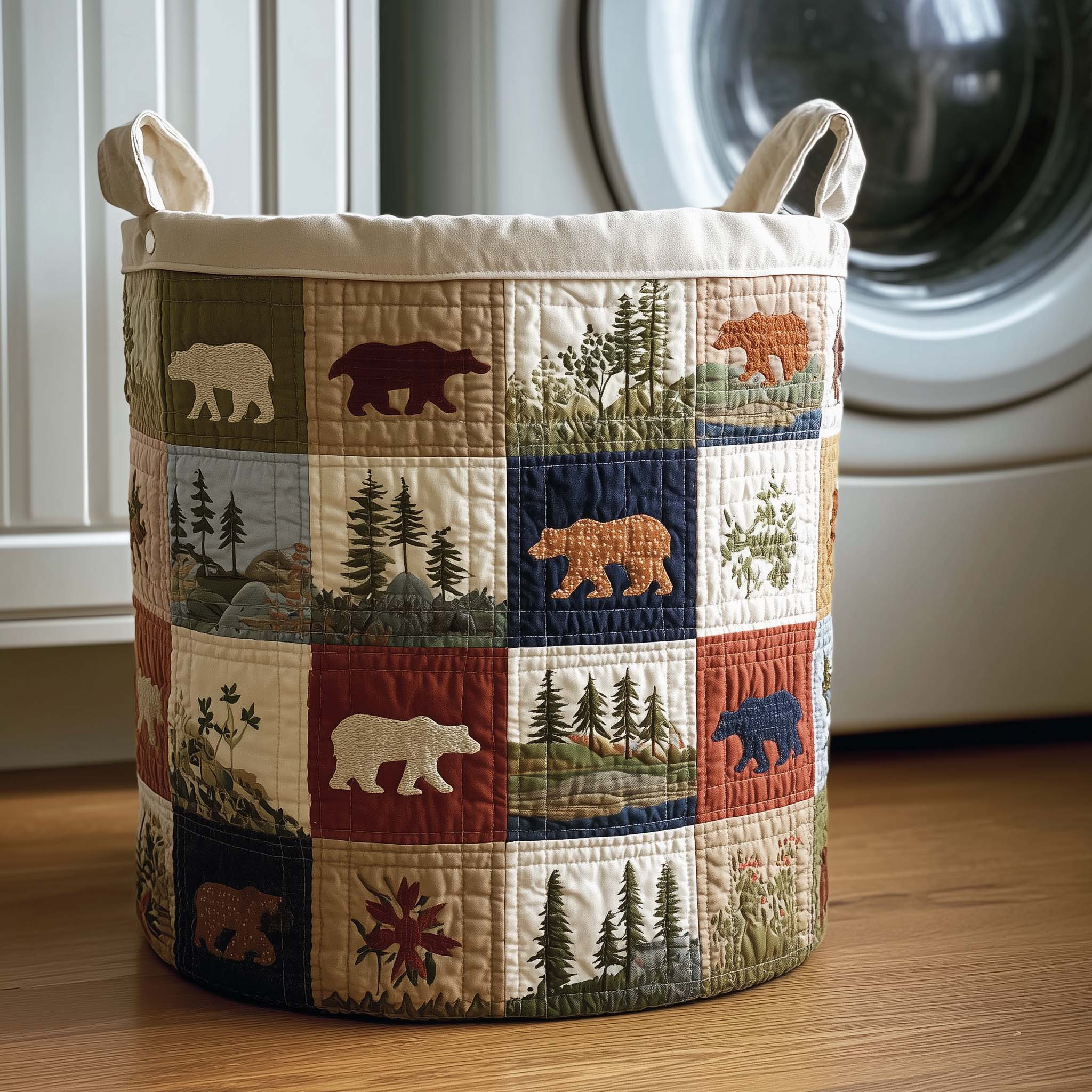 Patchwork Bear Quilted Laundry Basket Laundry Room Signs Gift Idea For Bear Lovers
