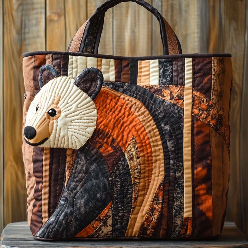 Patchwork Bear Trail Quilted Tote Bag Best Bear Gift Ideas