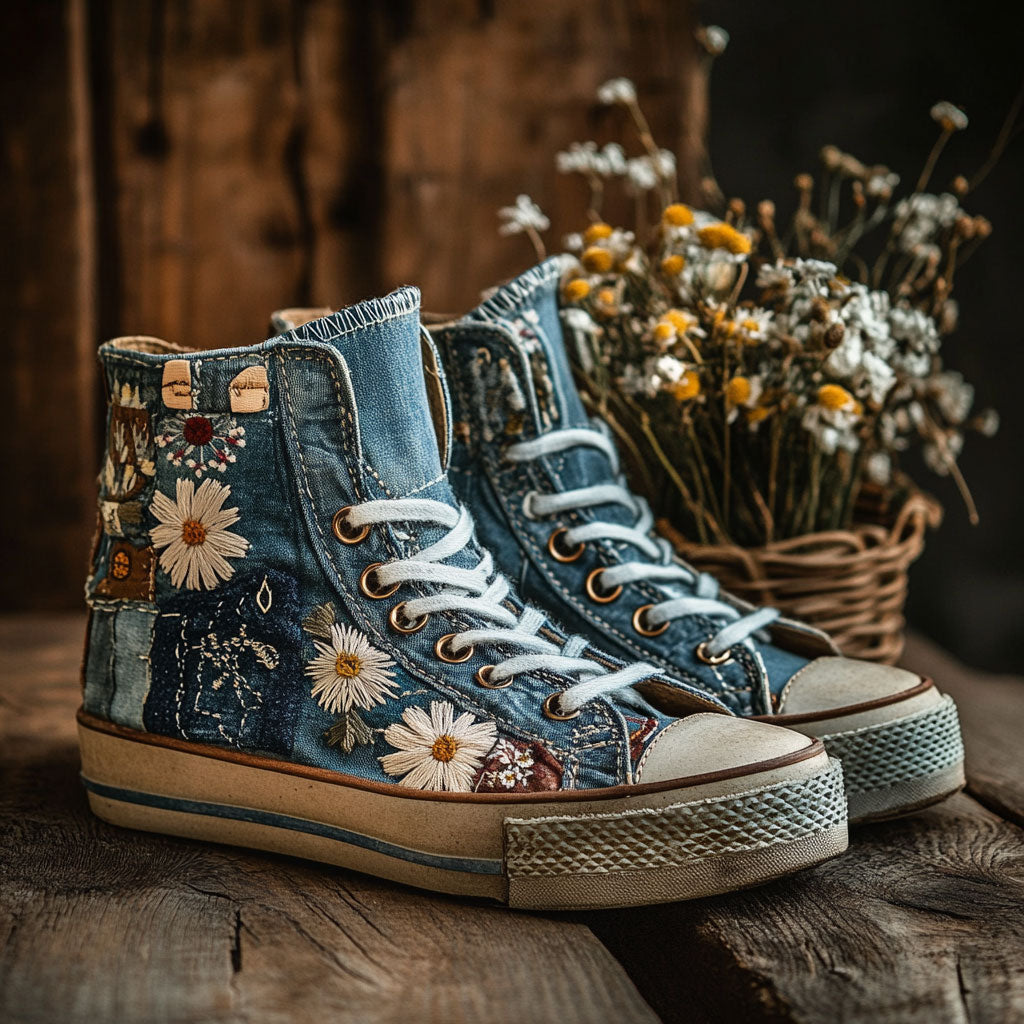Patchwork Bloom Canvas High Tops Winter Merch Style
