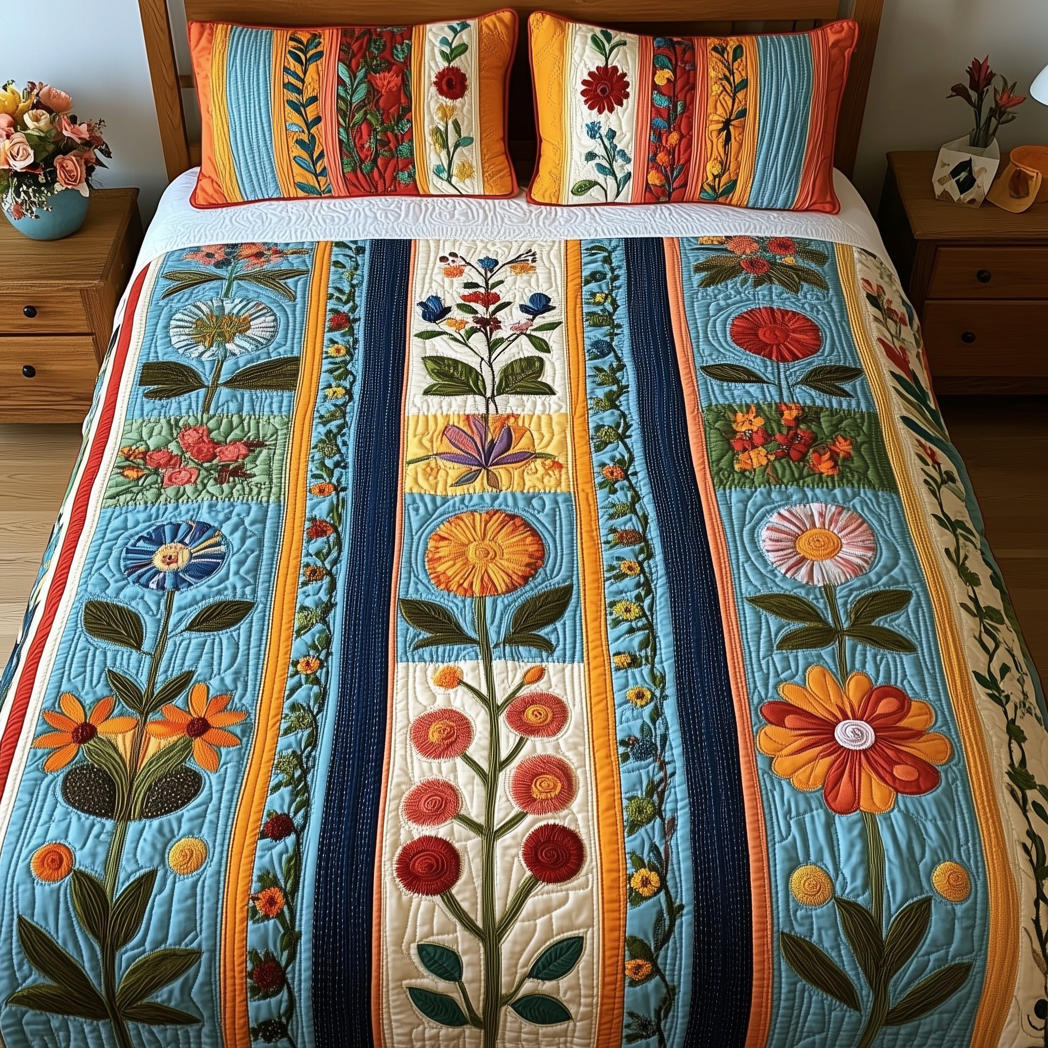 Patchwork Blooming Meadow Quilted Bedding Set Duvet Cover Bed Sheet Good Secret Santa Ideas