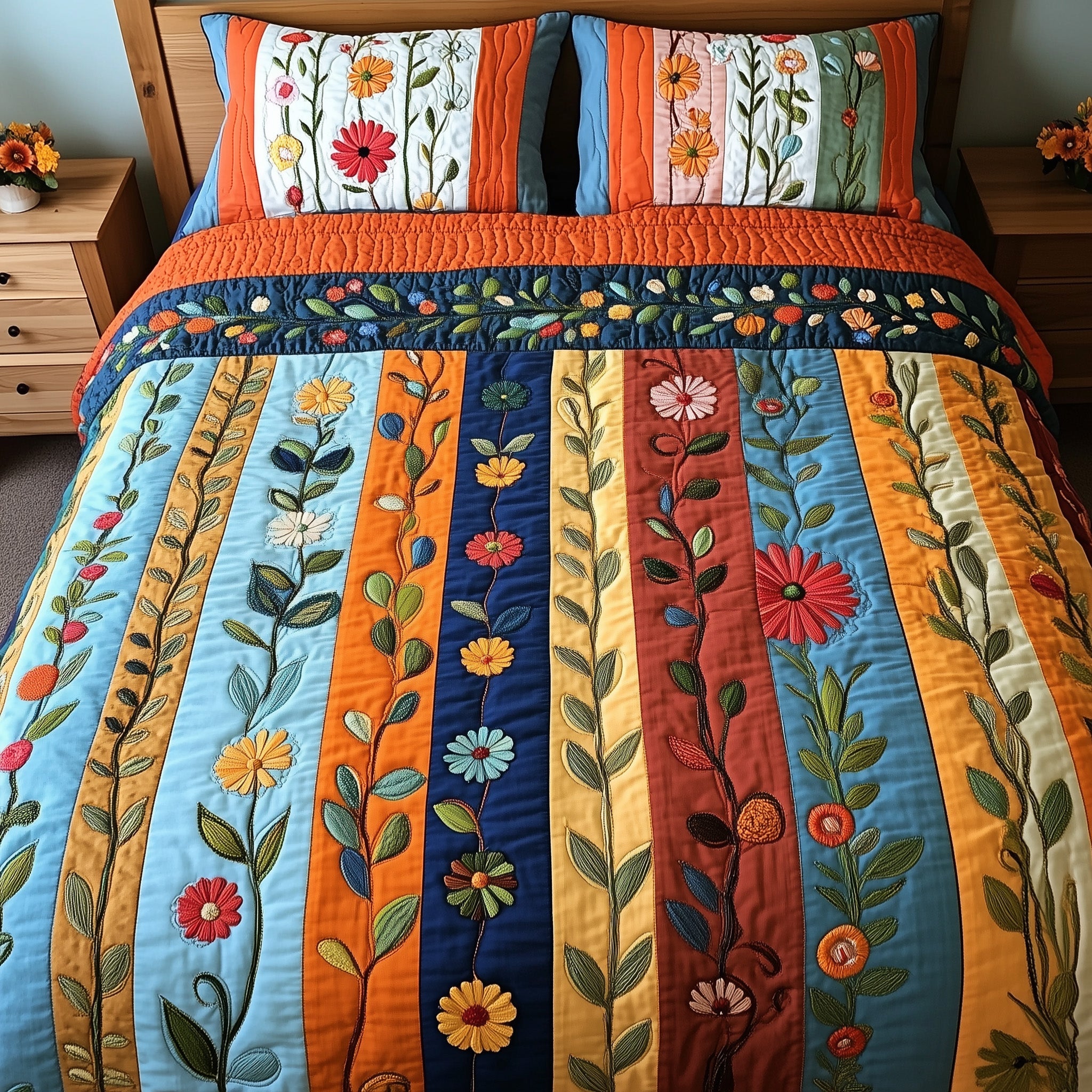 Patchwork Blooming Meadow Quilted Bedding Set Duvet Cover Bed Sheet Perfect Secret Santa Gift