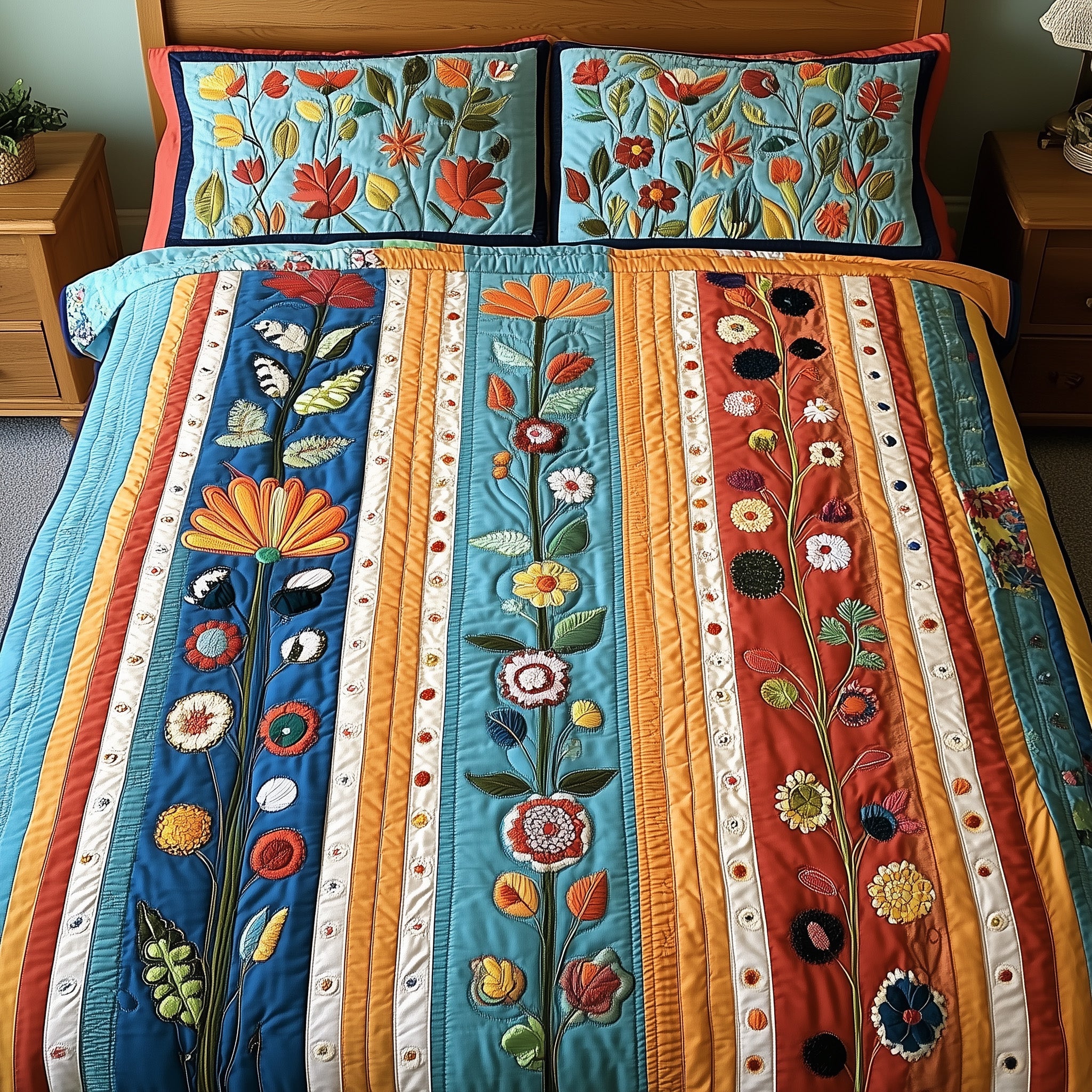 Patchwork Blooming Meadow Quilted Bedding Set Duvet Cover Bed Sheet Popular Secret Santa Gifts
