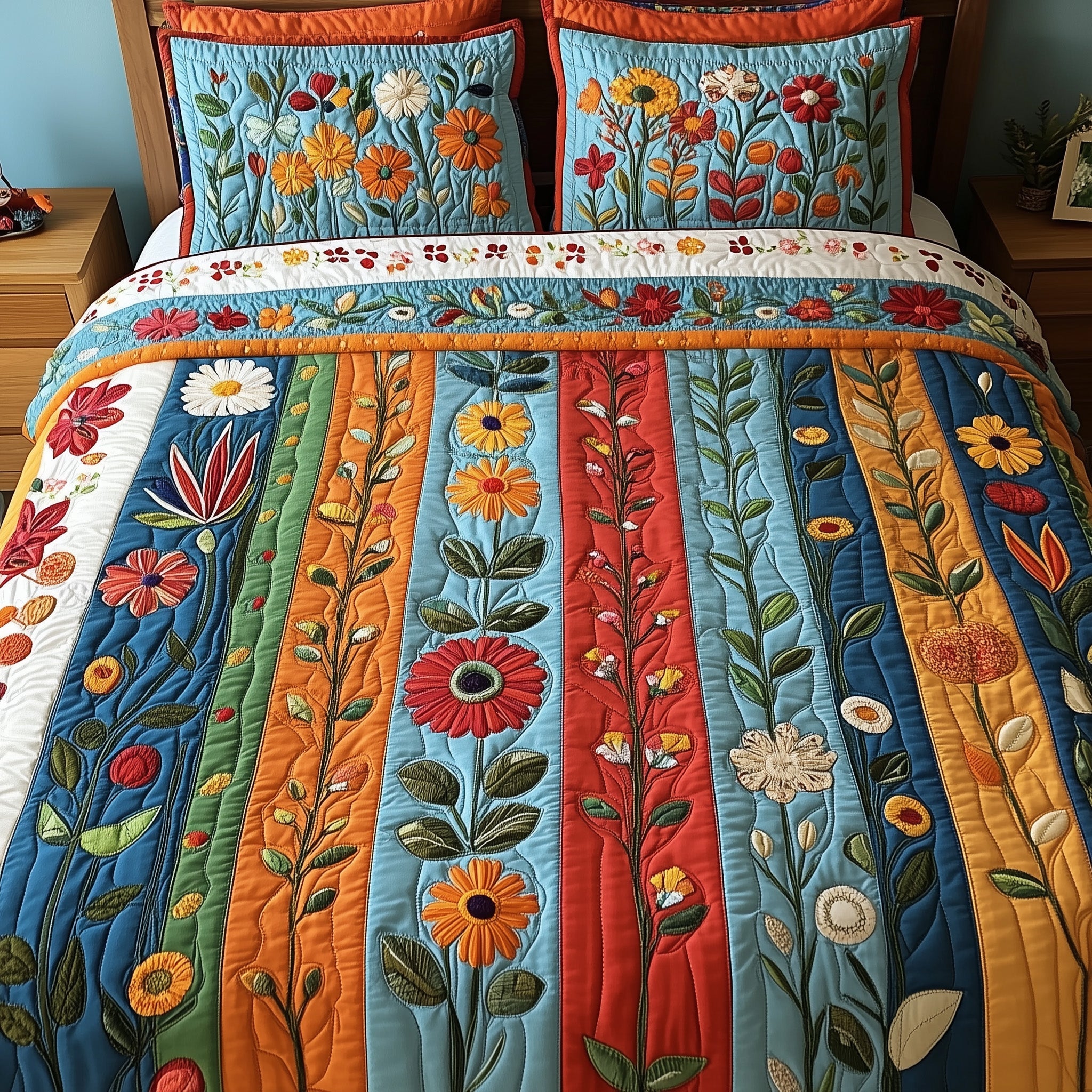 Patchwork Blooming Meadow Quilted Bedding Set Duvet Cover Bed Sheet Secret Santa Good Gifts