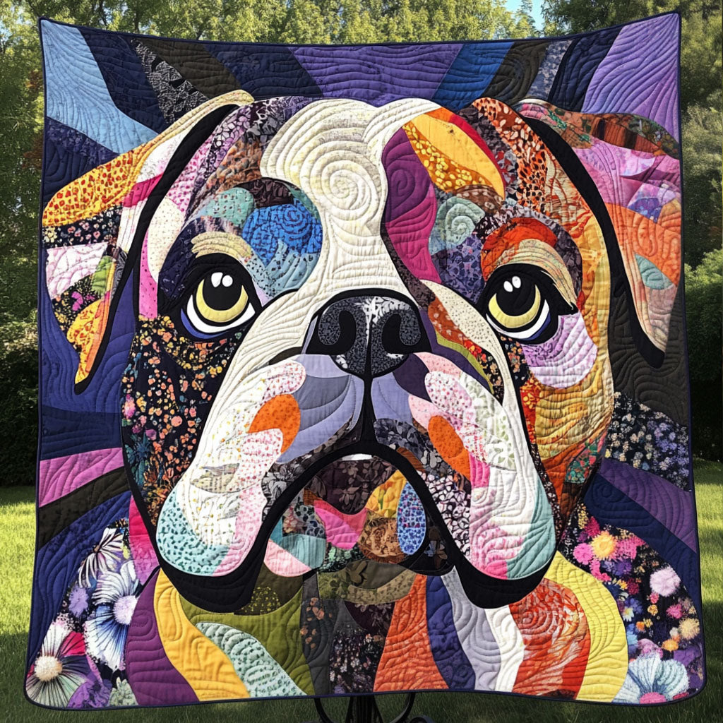 Patchwork Bulldog Art Quilted Blanket Sofa Couch Throw Blanket Bulldog Gifts For Owners