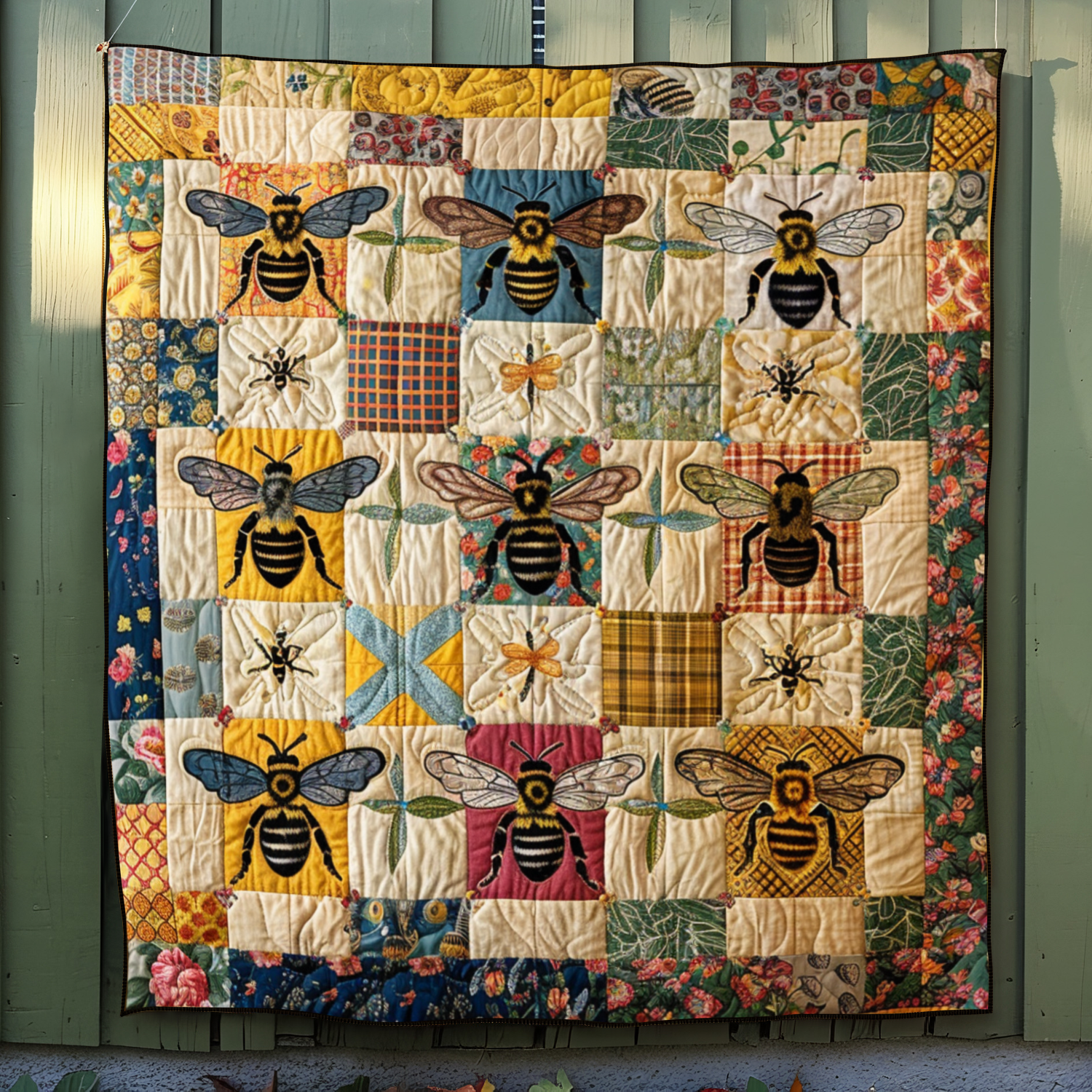 Patchwork Bumblebee Quilted Blanket Cute Fuzzy Blankets