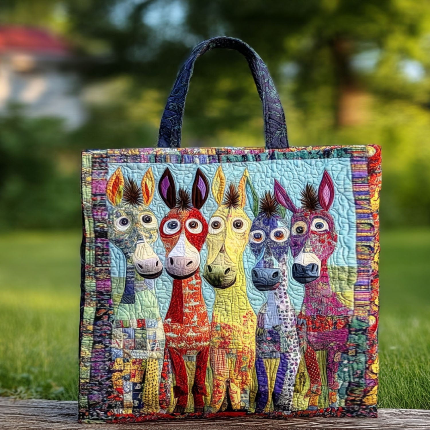 Patchwork Burros Quilted Tote Bag Unique Gifts For Farmers