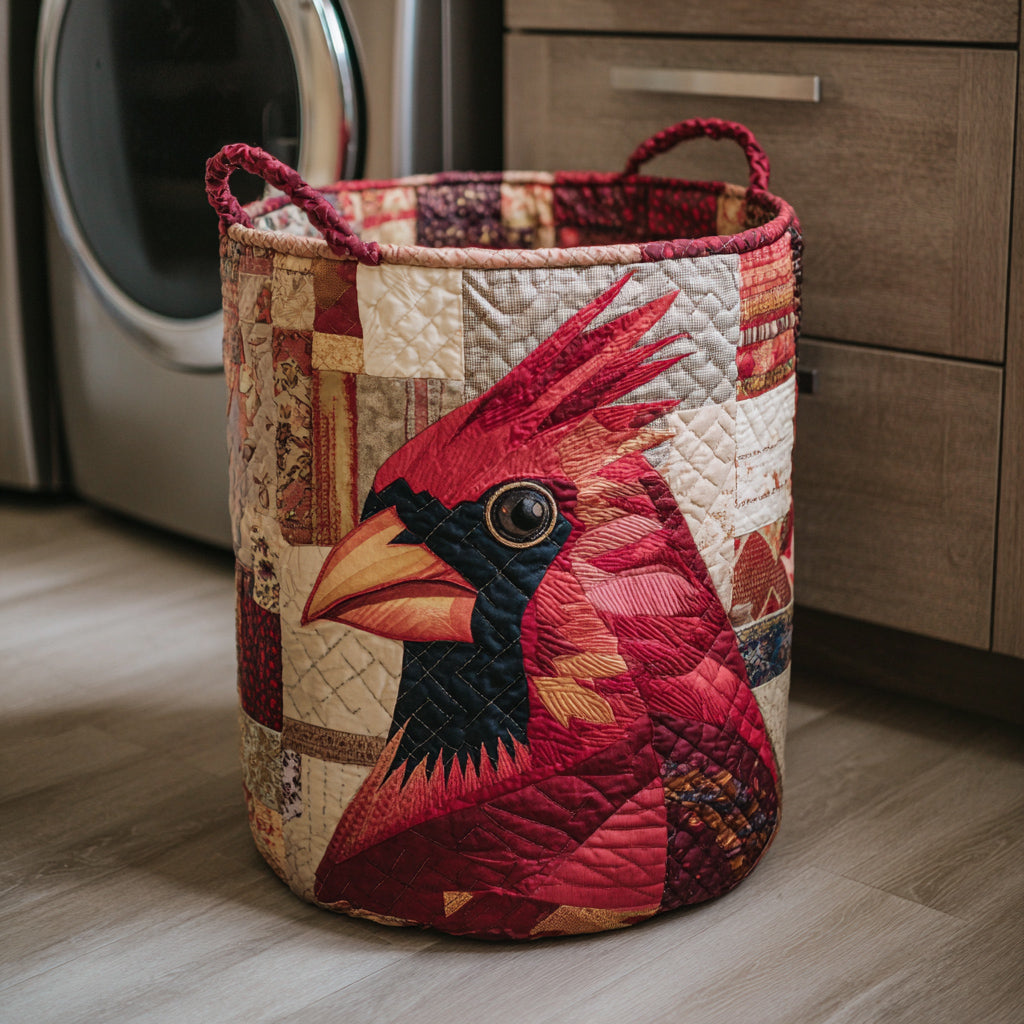Patchwork Cardinal Quilted Laundry Basket Merch For Home And Living
