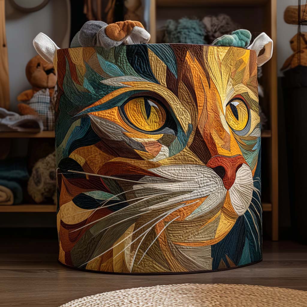 Patchwork Cat Quilted Laundry Basket Cozy Quilted Laundry Basket Gift for New Homeowners