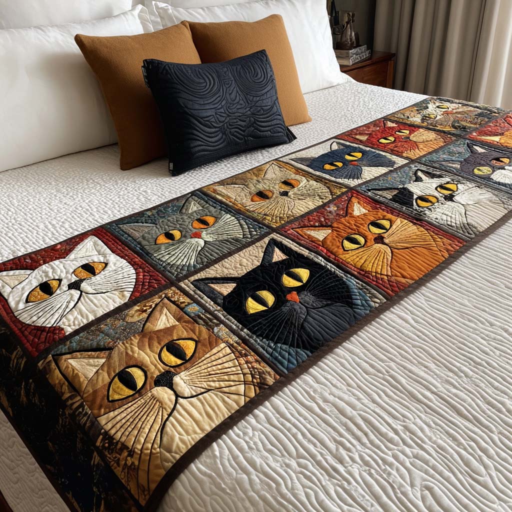 Patchwork Cats Quilted Bed Runner Bed Decor Ideas Cat Christmas Gifts