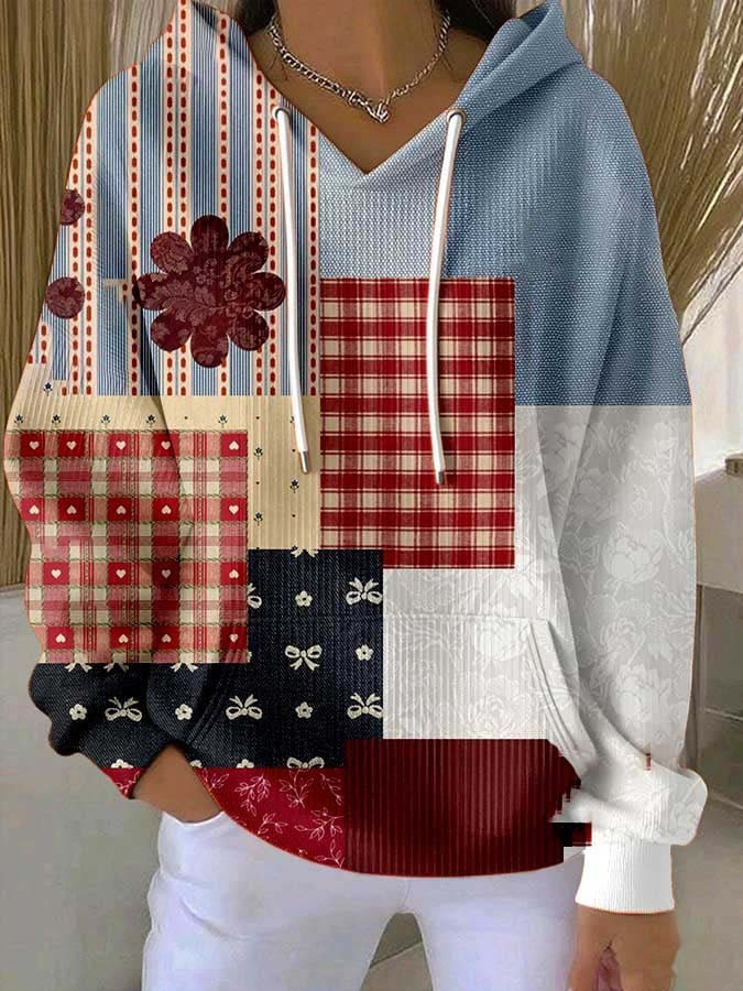 Patchwork Coarse Needle Drawstring Hoodie Trendy Cozy Fashion Outfit Gifts For Women