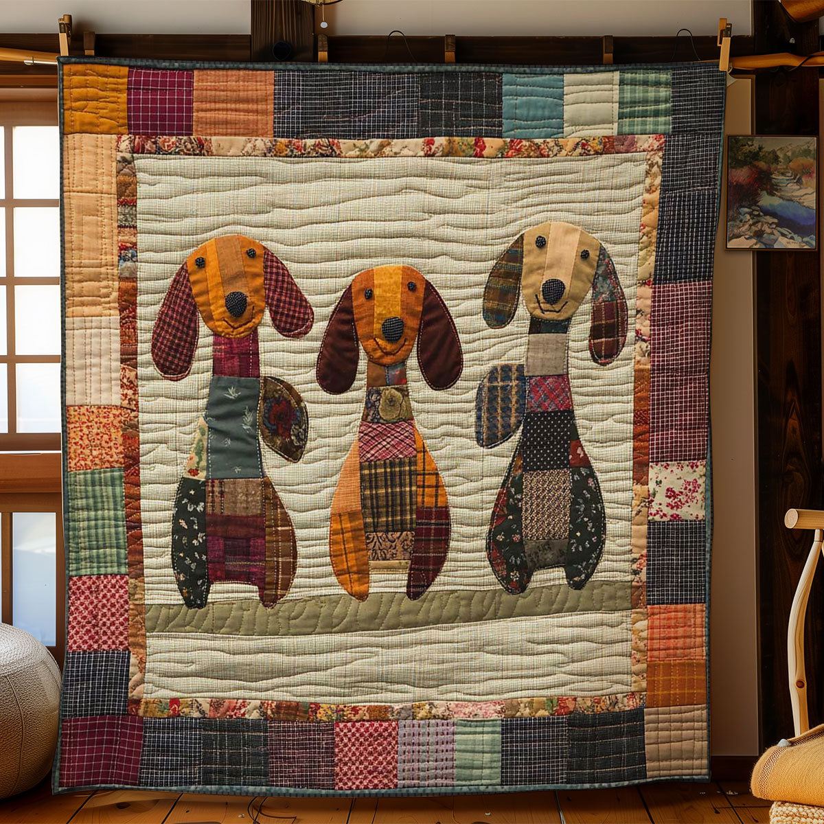 Patchwork Dachshund Trio Quilt Lightweight Quilt Blanket for Year-Round Comfort