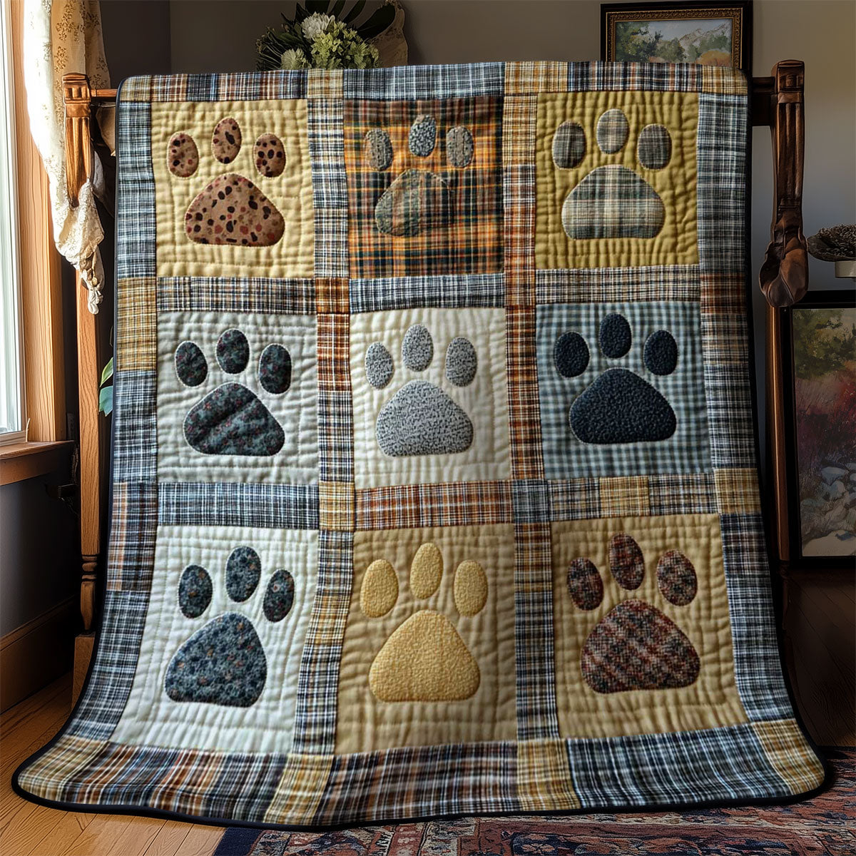 Patchwork Dog Paws Quilt Blanket Throws And Blankets Christmas Gifts For Dad