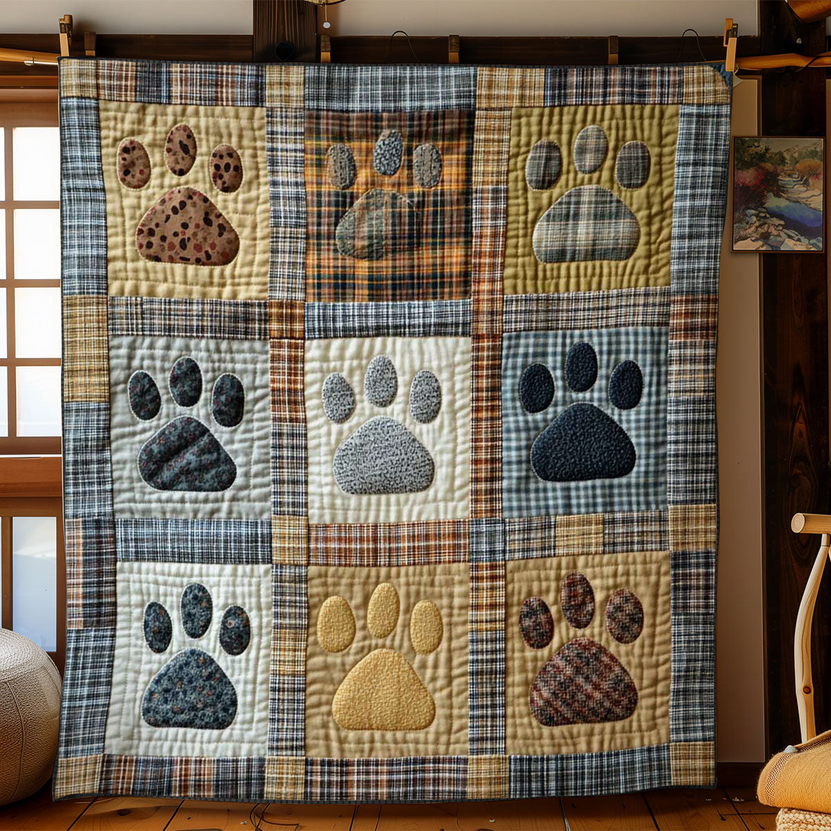 Patchwork Dog Paws Quilt Charming Quilt Blanket Gift for Festive Spirit