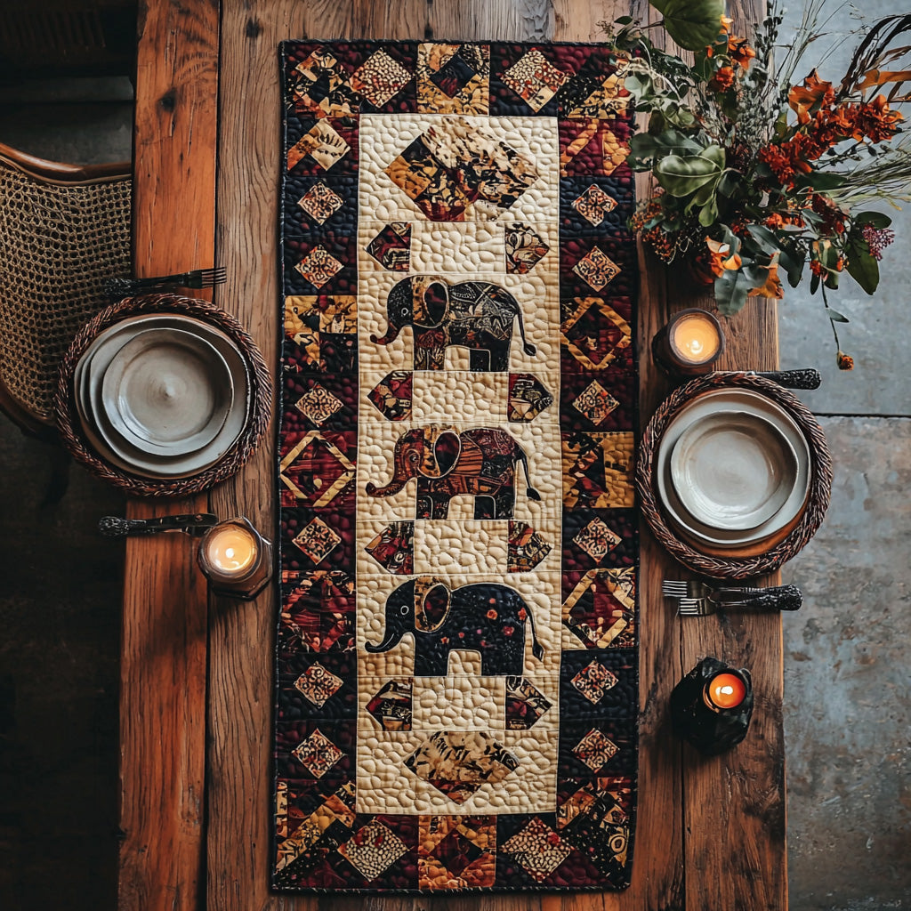 Patchwork Elephant Quilted Table Runner Kitchen Decor Best Elephant Presents Birthday