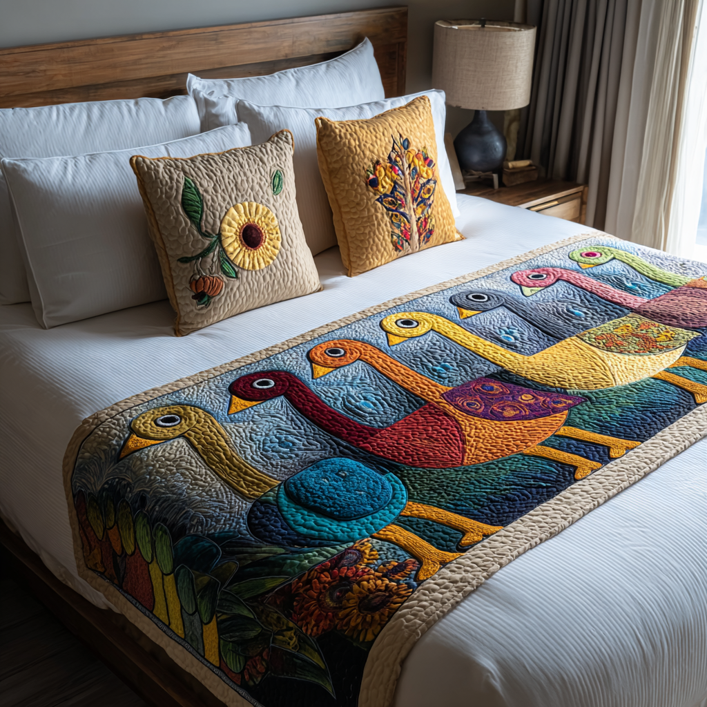 Patchwork Farm Charm Quilted Bed Runner Bed Decor Ideas Great Chicken Lover Gifts