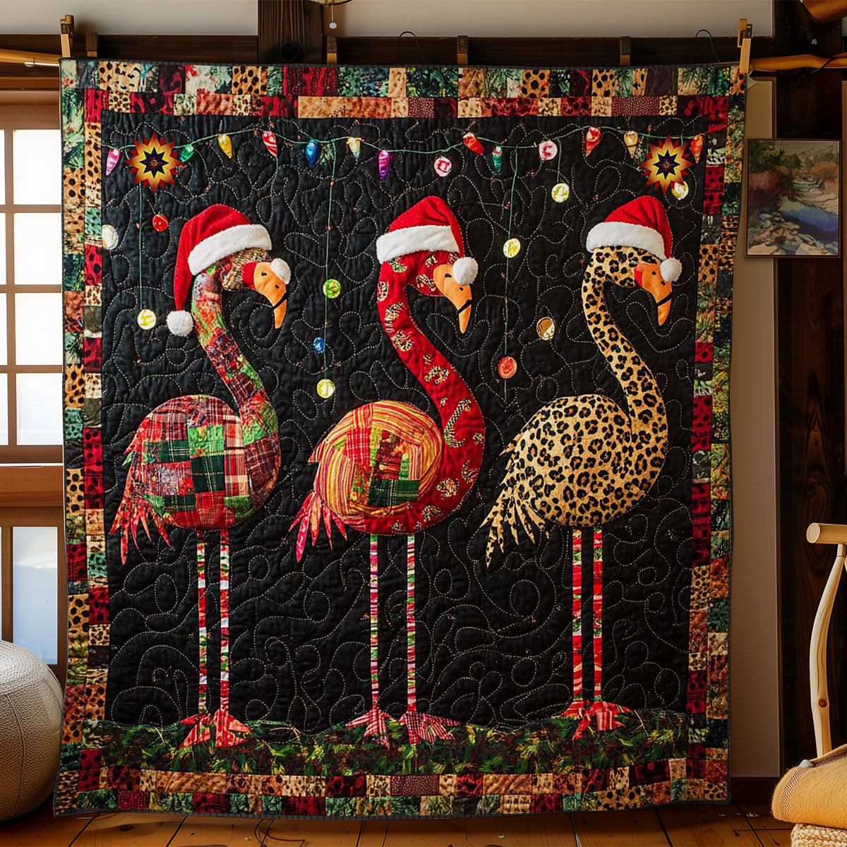 Patchwork Flamingo Glow Quilt Thoughtful Holiday Gift Featuring Quilt Blanket