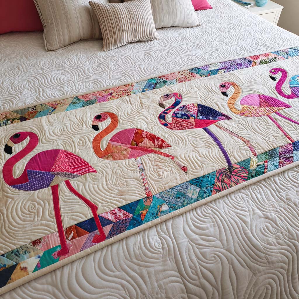 Patchwork Flamingos Quilted Bed Runner Bedroom Decor Ideas Great Flamingo Themed Gifts