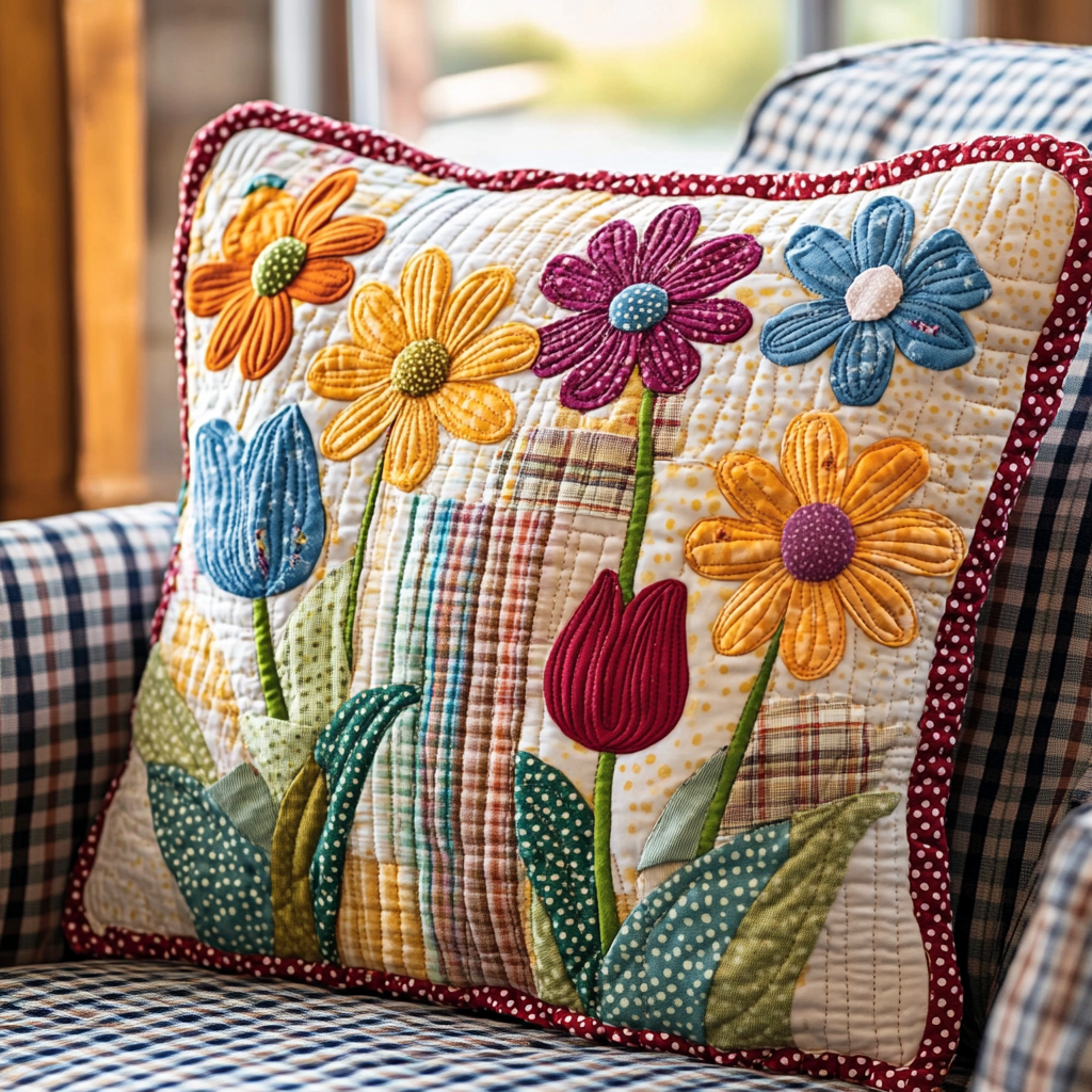 Patchwork Flower Quilted Pillow Case Holiday Throw Pillow Covers Best Gifts For Flower Lovers